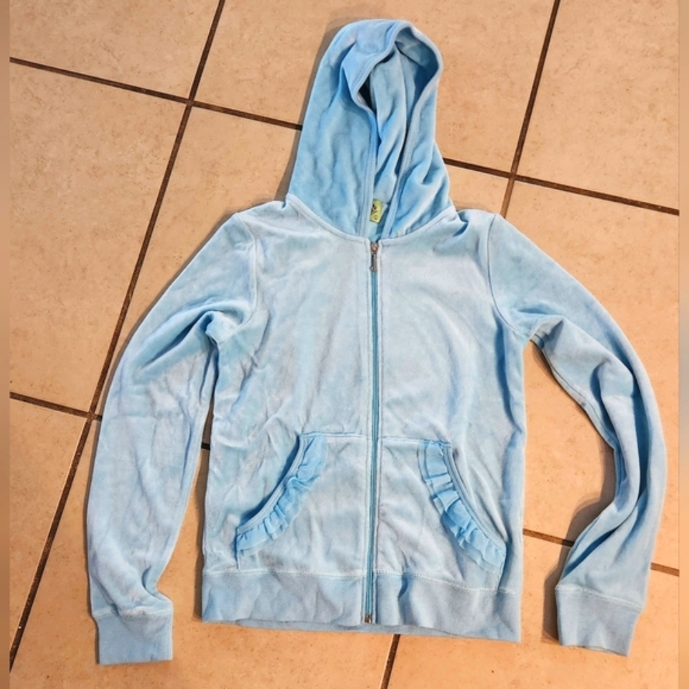 Vintage Y2K JUICY COUTURE Velour Tulle I LOVE JUICY Logo Tracksuit Hoodie Blue L